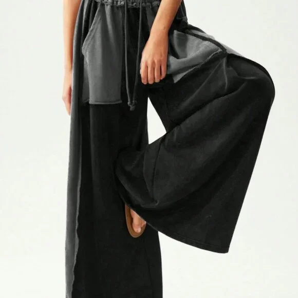 Black Boho Casual Women's Wide Leg Pants - Picture 6 of 7
